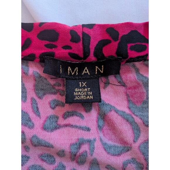 IMAN Maxi Dress Women's 1X Hot Pink Black Liquid Knit Leopard Hi Low Faux Wrap - Picture 3 of 12